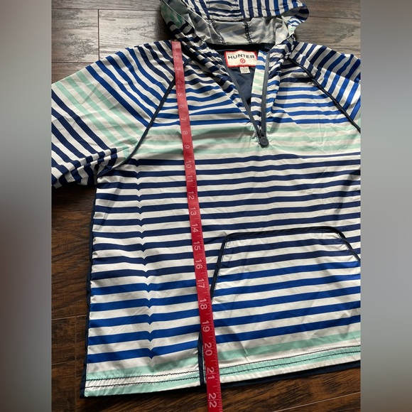 Hunter Target Girl’s Striped Blue Half Zip Hooded Rain Jacket XL NWOT - Picture 6 of 7